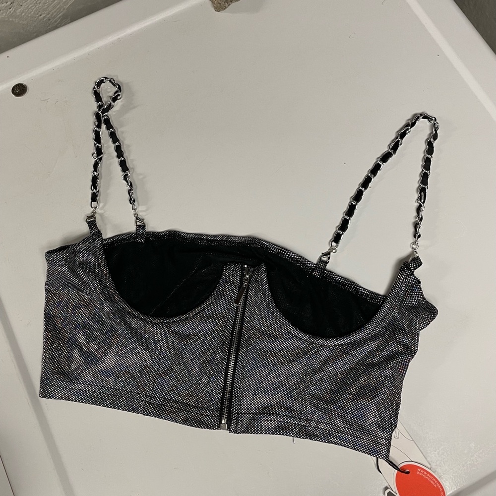 Chain Straps Holographic Black and Silver Corset